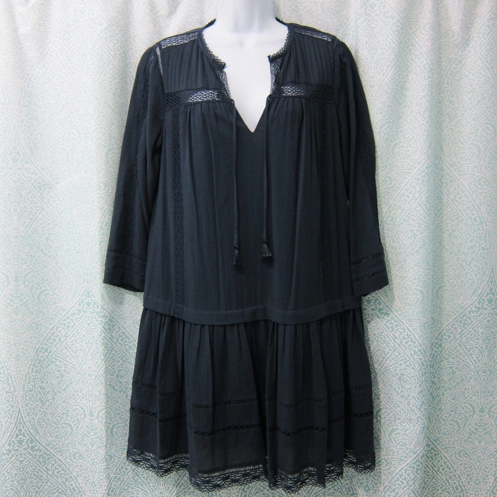 Navy Long Sleeve Gauze Boho Dress